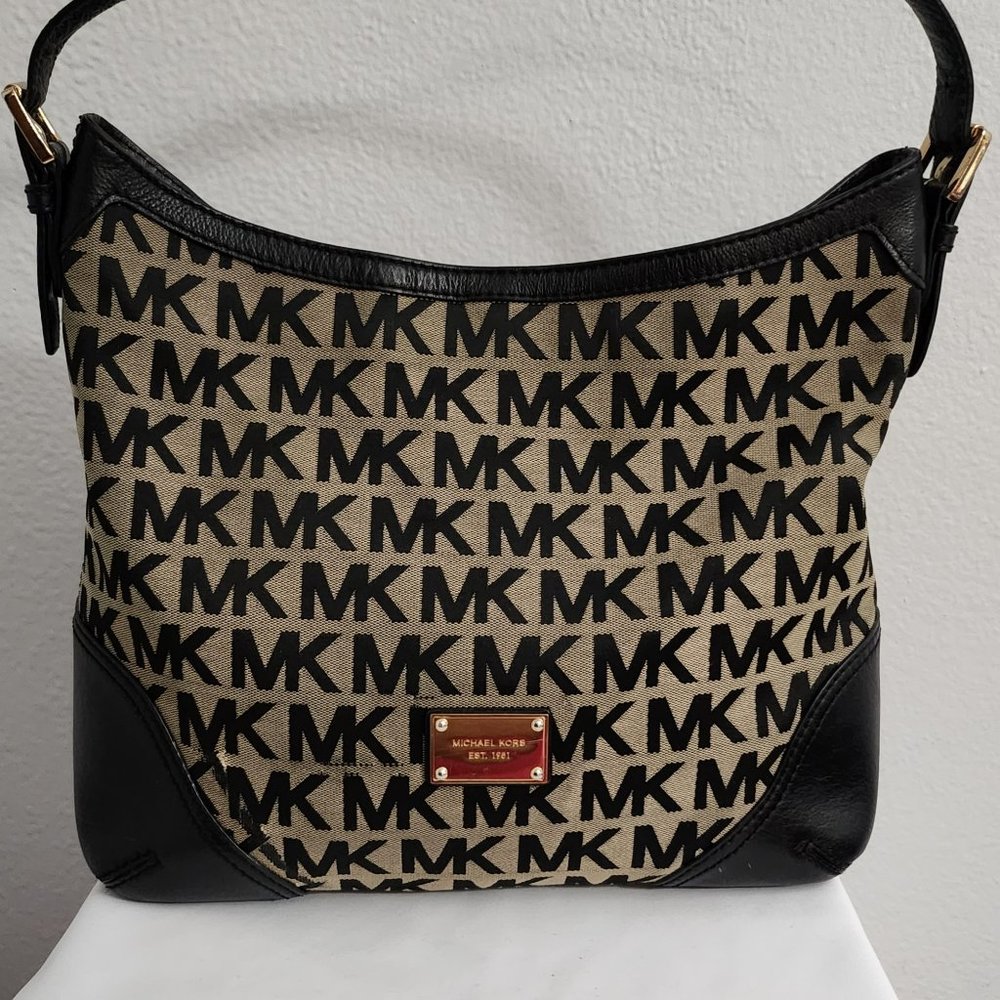 MICHAEL KORS JET SET CHAIN MK SIGNATURE JACQUARD TOTE/ SHOULDER BAG BLACK